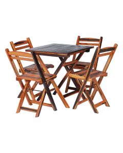Conjunto Mesa Dobrável com 4 Cadeiras 100% Madeira de Lei Ypê Cerejeira