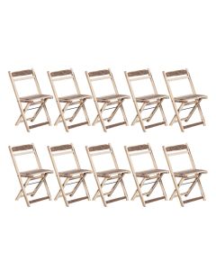 Kit 10 Cadeiras Dobrável Madeira Maciça Ypê Perfeita para Ambientes Externos e Cobertos Natural