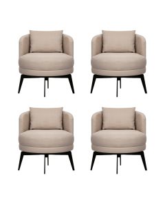 Kit 4 Poltronas Decorativas Giratórias Cora em Linho Misto Bege