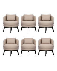 Kit 6 Poltronas Decorativas Giratórias Cora em Linho Misto Bege
