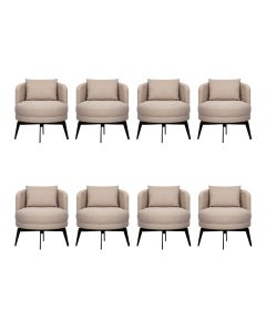 Kit 8 Poltronas Decorativas Giratórias Cora em Linho Misto Bege
